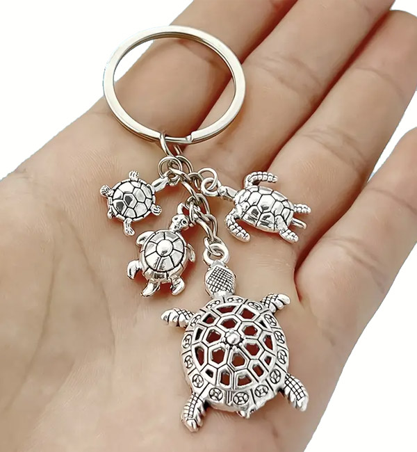 Turtle keychain with multiple tortoise charms