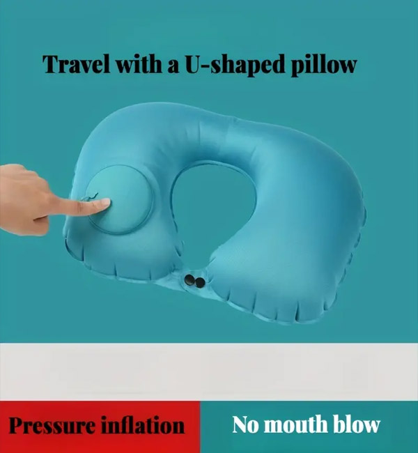 Inflatable u-shaped travel pillow with pressure inflation