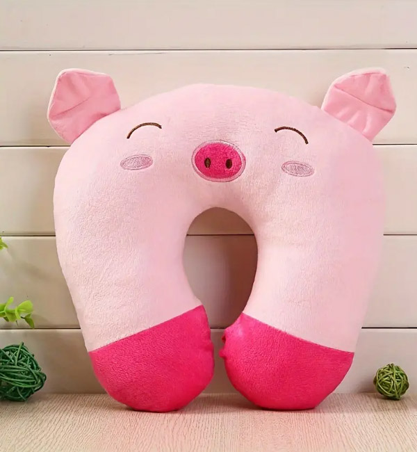 Pink pig face u-shaped plush travel pillow