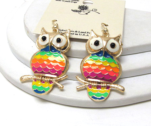 Acryl eyes and colorful epoxy body owl drop earring