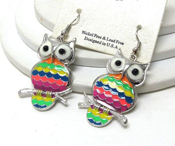 Acryl eyes and colorful epoxy body owl drop earring