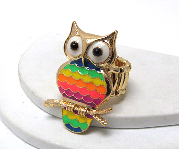 Acryl eyes and colorful epoxy body owl stretch ring