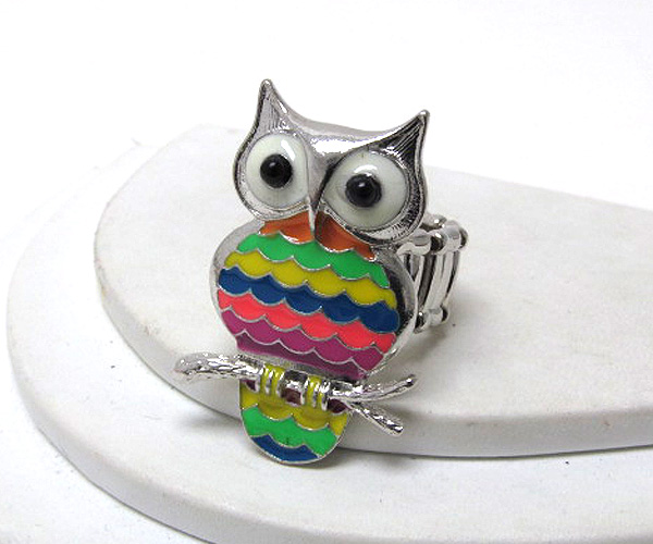 Acryl eyes and colorful epoxy body owl stretch ring