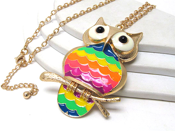 Acryl eyes and colorful epoxy body owl long chain necklace