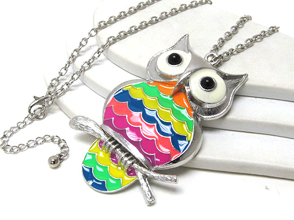 Acryl eyes and colorful epoxy body owl long chain necklace