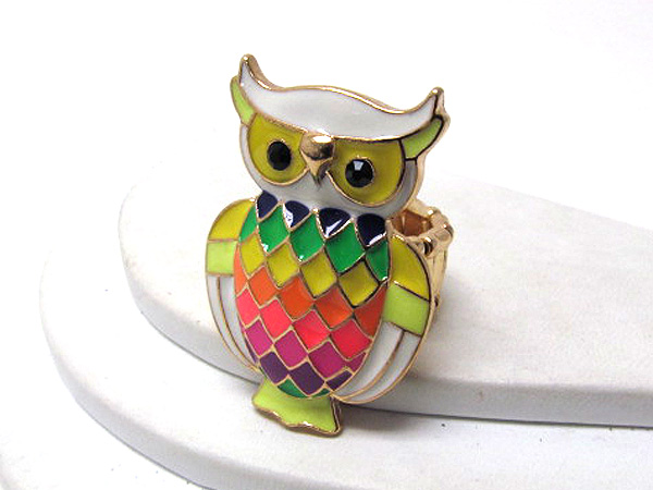 Crystal eyes and colorful epoxy body owl stretch ring