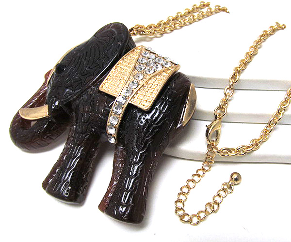 Crystal stud large elephant pendant long chain necklace