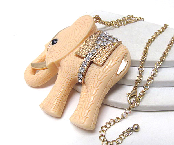 Crystal stud large elephant pendant long chain necklace