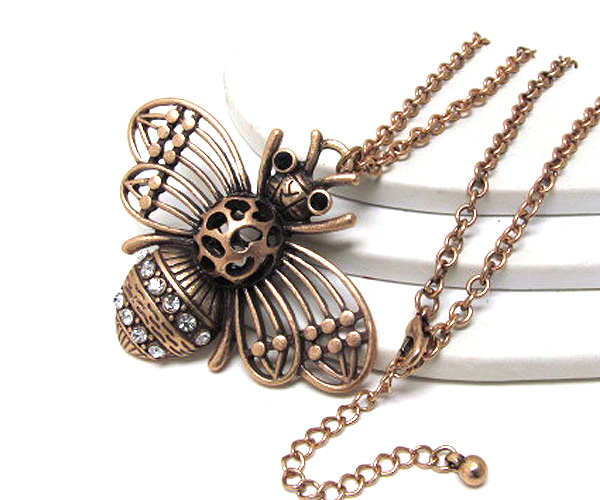 Metal crystal bee designer style long chian necklace 