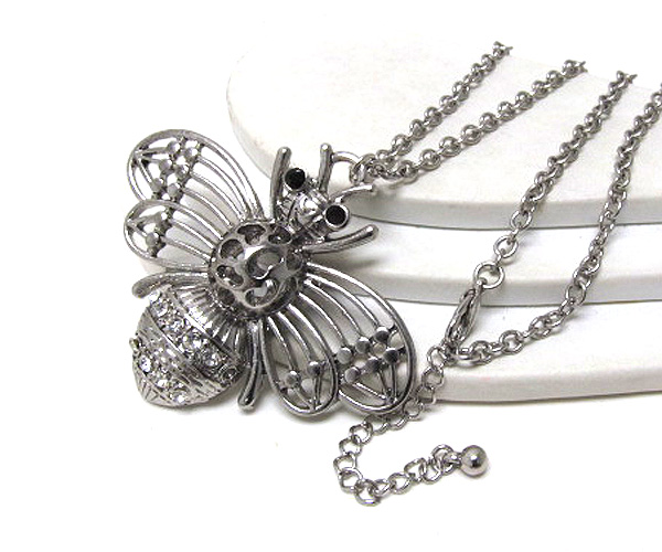 Metal crystal bee designer style long chian necklace