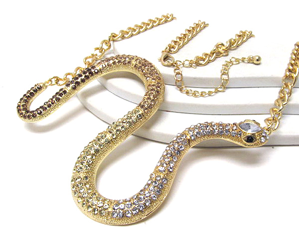 Crystal fashion stud large snake chain necklace