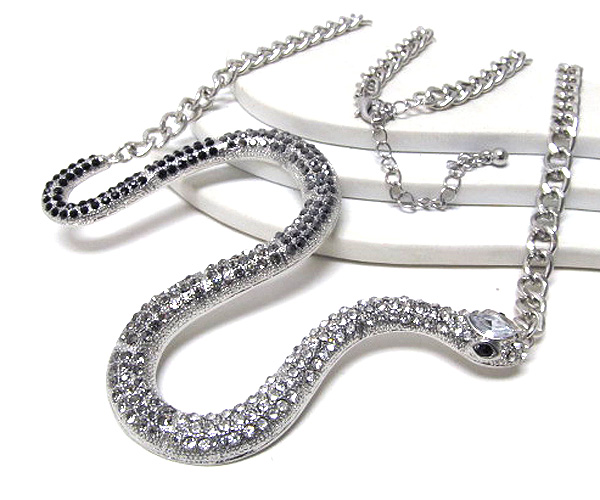 Crystal fashion stud large snake chain necklace