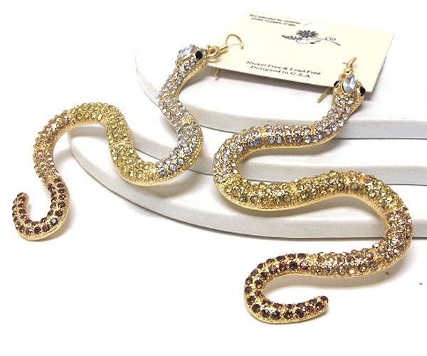 Crystal fashion stud large snake drop earring