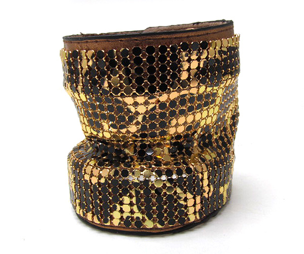 Animal print colored metal mesh on fashion leather bracelet button