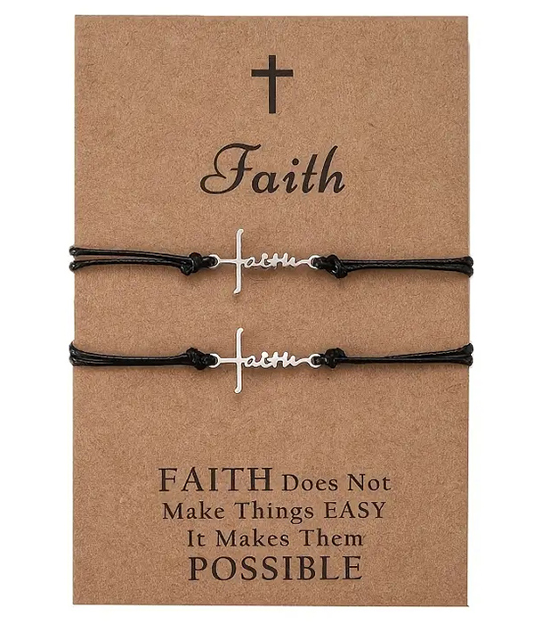 Religious inspiration 2 piece cross friendship bracelet set - faith