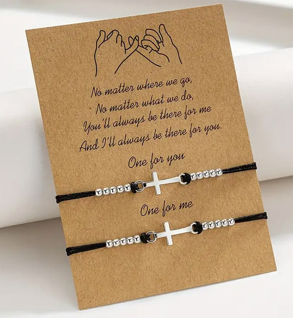 Religious inspiration 2 piece cross friendship bracelet set