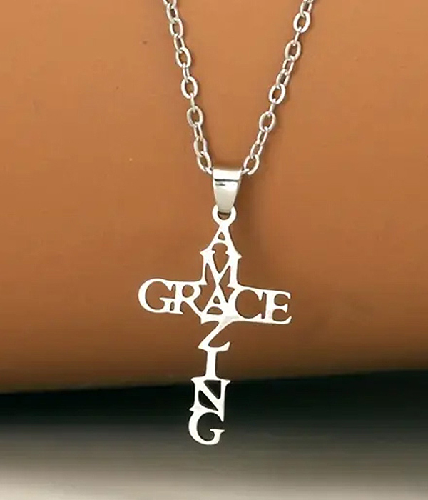 Religious inspiration cross necklace - amaging grace