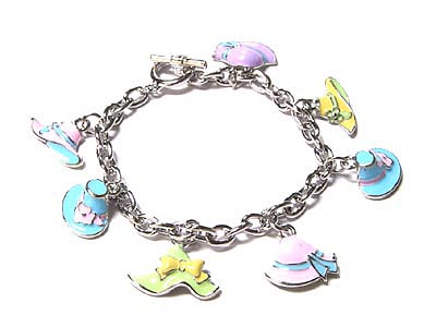 Lady hat charm toggle bracelet