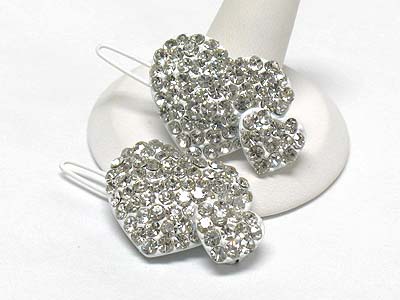 Crystal dual heart hair pin - 2 pc set