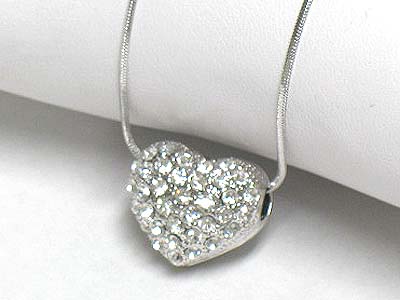 Crystal enameled metal puffy heart pendant necklace