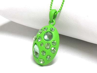 Crystal bubble enameled metal pendant necklace