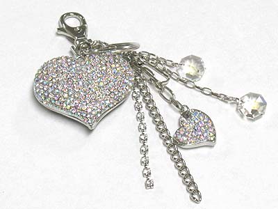 Large crystal heart and tassel drop key chain charm