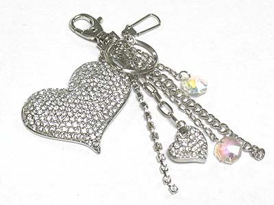 Large crystal heart and tassel drop key chain charm