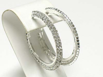 Dual rhinestone line hoop earring - hoops