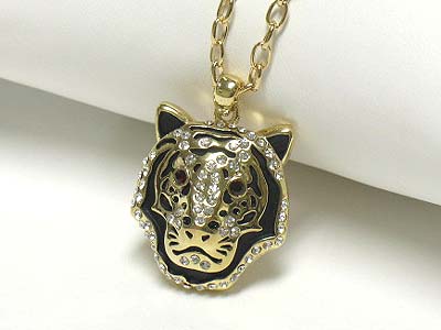 Crystal deco tiger pendant necklace