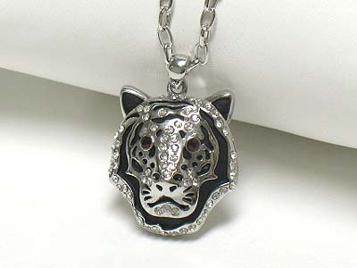 Crystal deco tiger pendant necklace