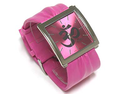 Hindu words om design loose leather ribbon band watch 