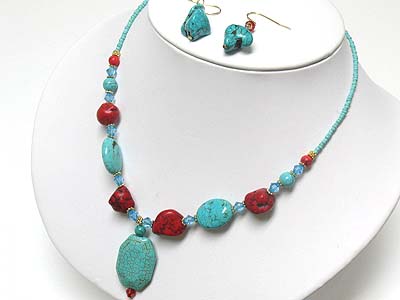 Two tone natural stone necklace and earring set