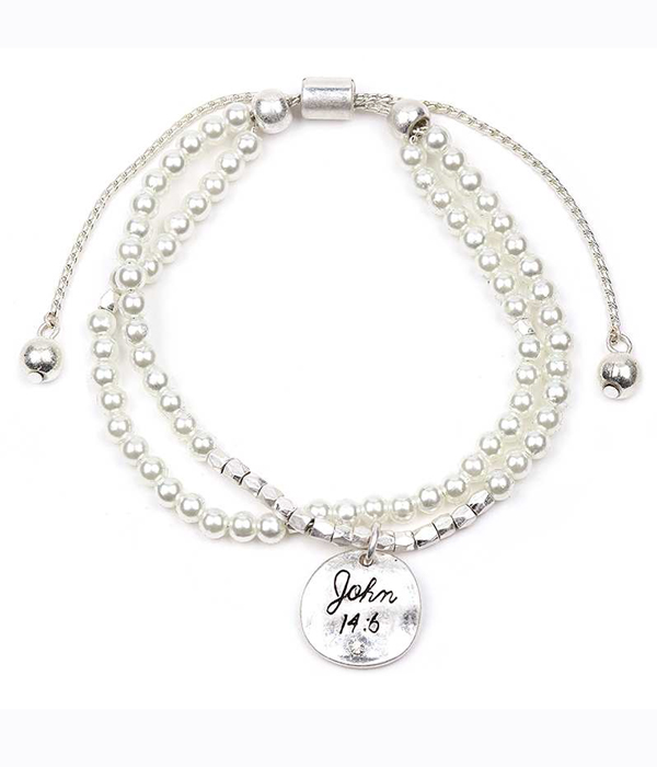 Handmade and religious inspired double pearl chain bracelet - john 14:6