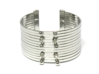 Crystal post multi row metal cuff bangle