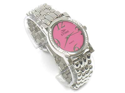 Crystal oval face metal watch