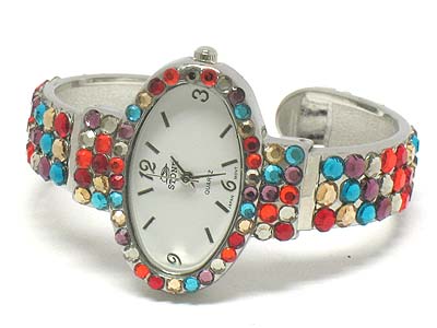 Full crystal oval face bangle watch