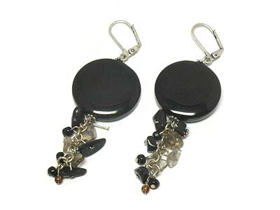 Semi precious round stone and natural stone drop earring - onyx