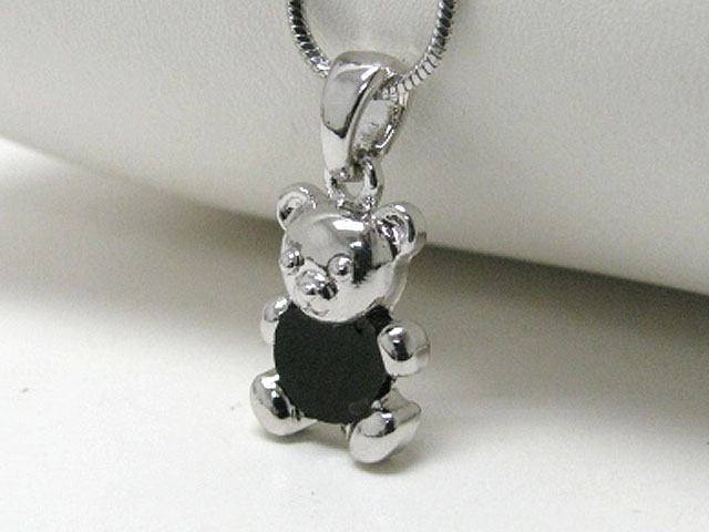 Made in korea whitegold plating mother of pearl bear doll pendant necklace