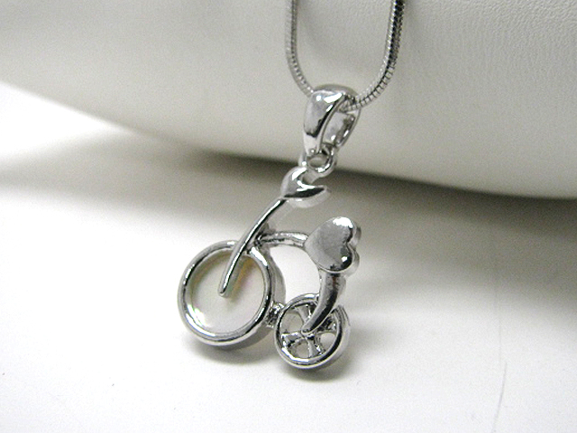 Made in korea whitegold plating mother of pearl bicycle pendant necklace