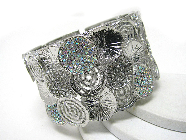 Crystal deco multi disk art wide stretch bracelet