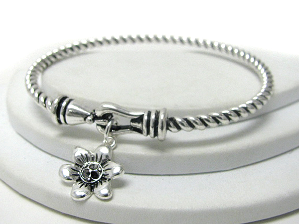 Crystal deco metal flower charm metal bangle bracelet