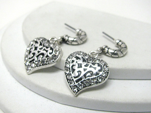 Crystal and metal art heart earring