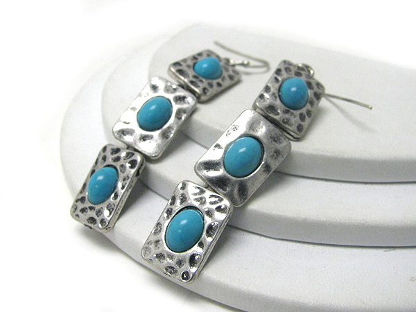 Turquoise and hammered metal triple link earring