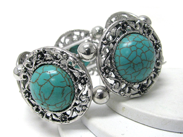 Metal filigree and painted stone stretch bracelet