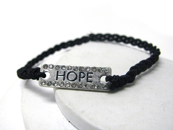 Crystal deco message metal plate and twisted cord friendship bracelet