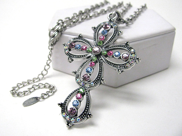 Crystal deco and metal filigree necklace