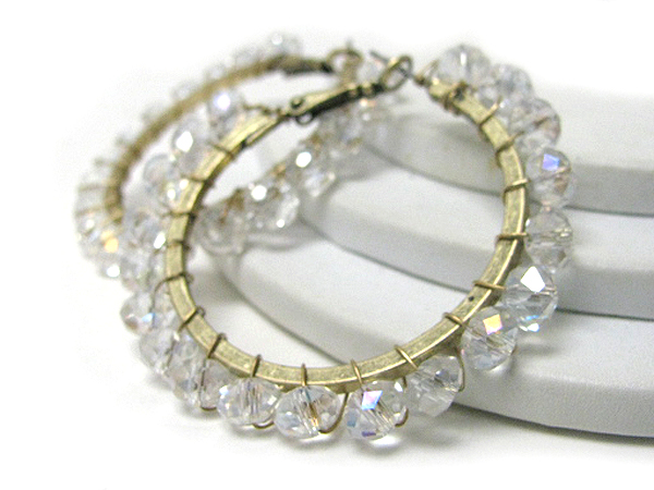 Crystal cut facet glass stone cluster deco hoop earring - hoops