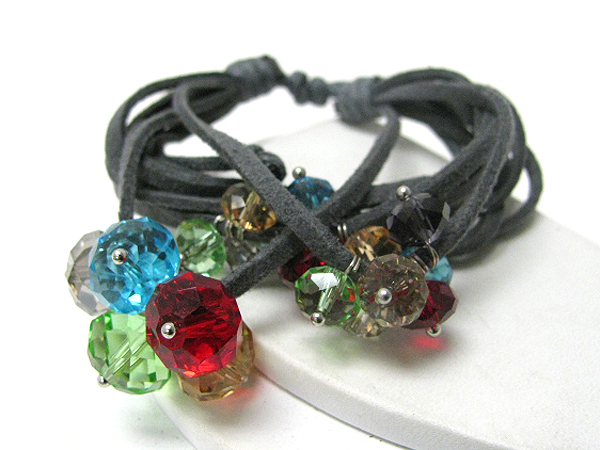 Crystal cut facet glass stone cluster multi suede friendship bracelet