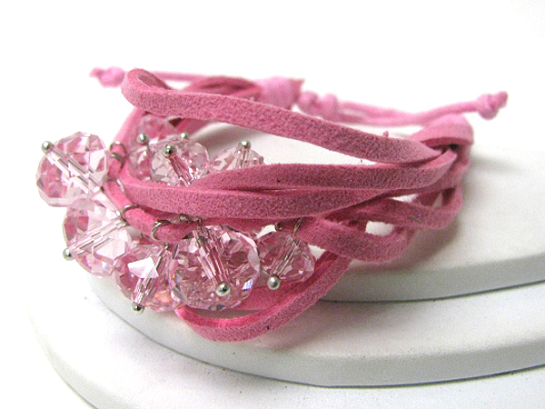 Crystal cut facet glass stone cluster multi suede friendship bracelet