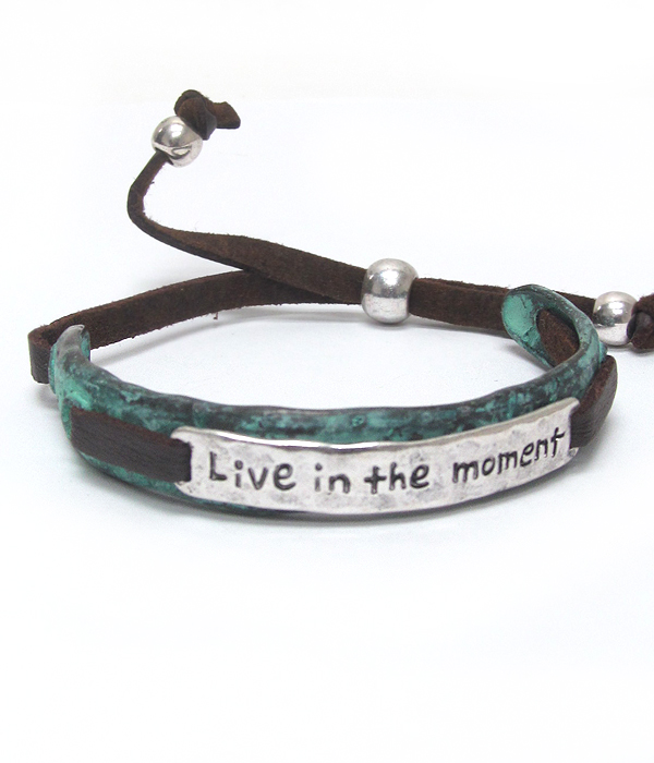 Inspiration message pull tie bracelet - live in the moment